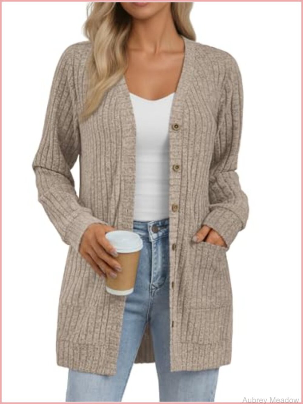 Lightweight Long Cardigan with Pockets Button Down Knit